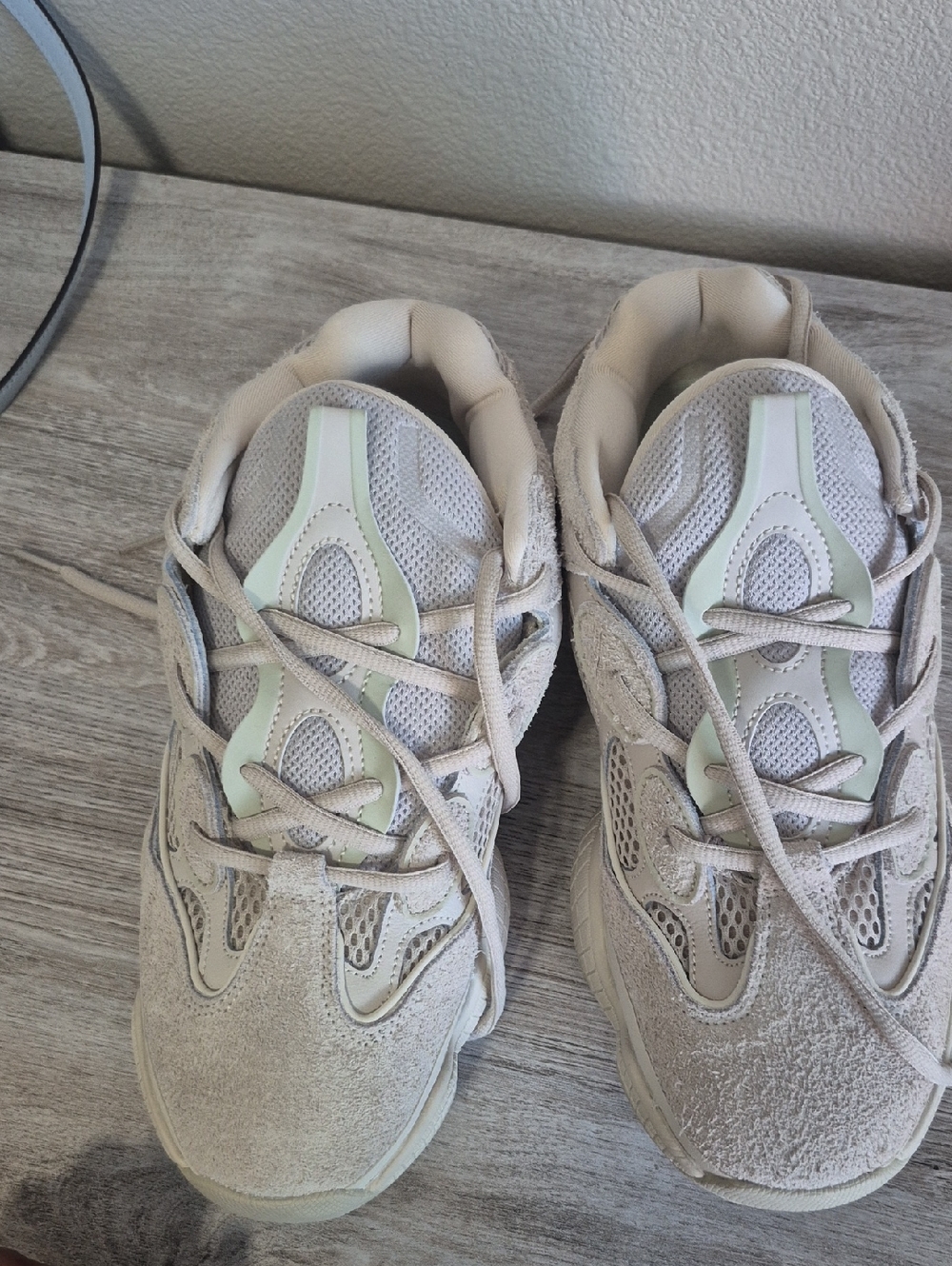 Light Beige Chunky Sneakers with Mint Accents